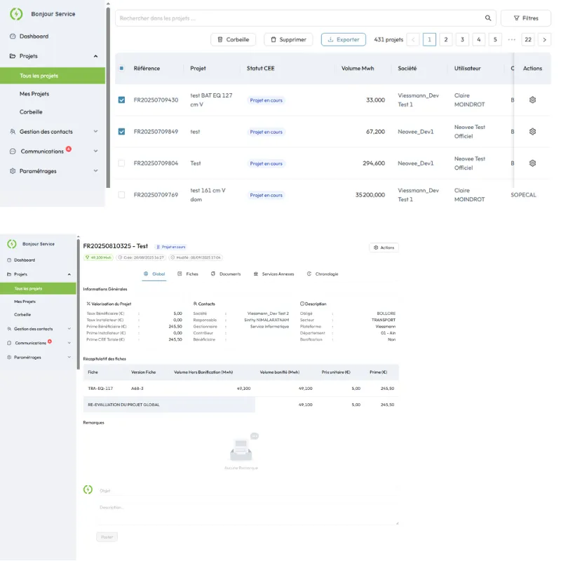 Données reçues d’un projet sur le CRM Neoscope pour simplifier toutes vos opérations d’économies d’énergie